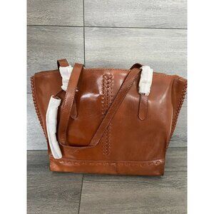 HADAKI Braid Detailed Leather Tote cognac color shoulder bag